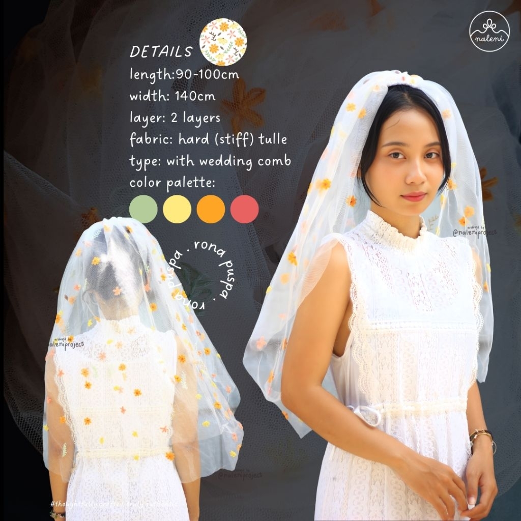 Wedding Veil Pengantin/Embroidery Veil Wedding/ Veil Bunga Sulam Handmade Rona Puspa