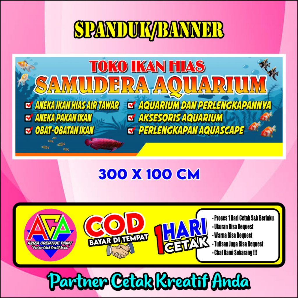 Spanduk Toko ikan hias, toko aquarium Ukuran 300x100 cm