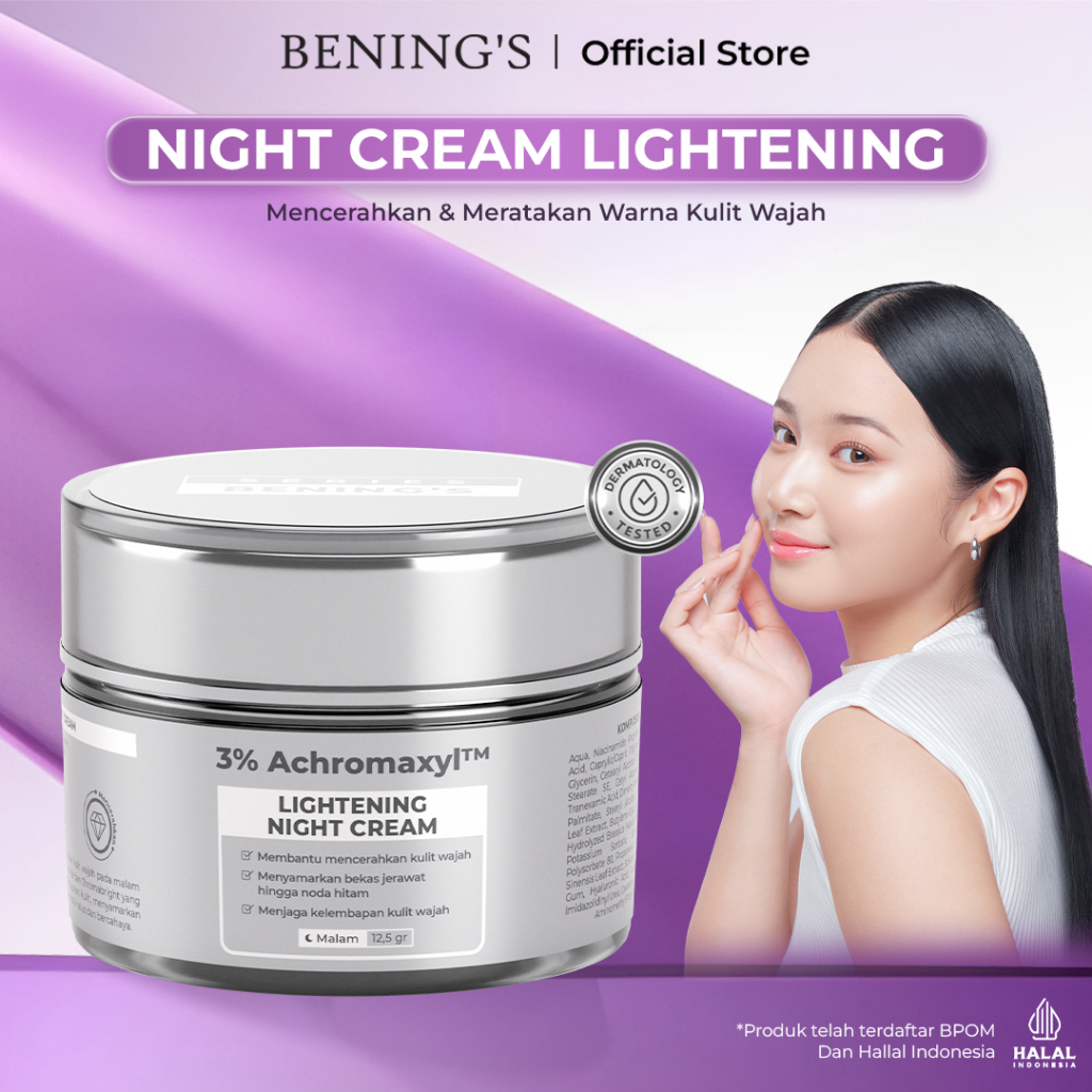 Bening's Skincare Official Store Night Cream Lightening New Formula Mencerahkan Wajah Original Bpom