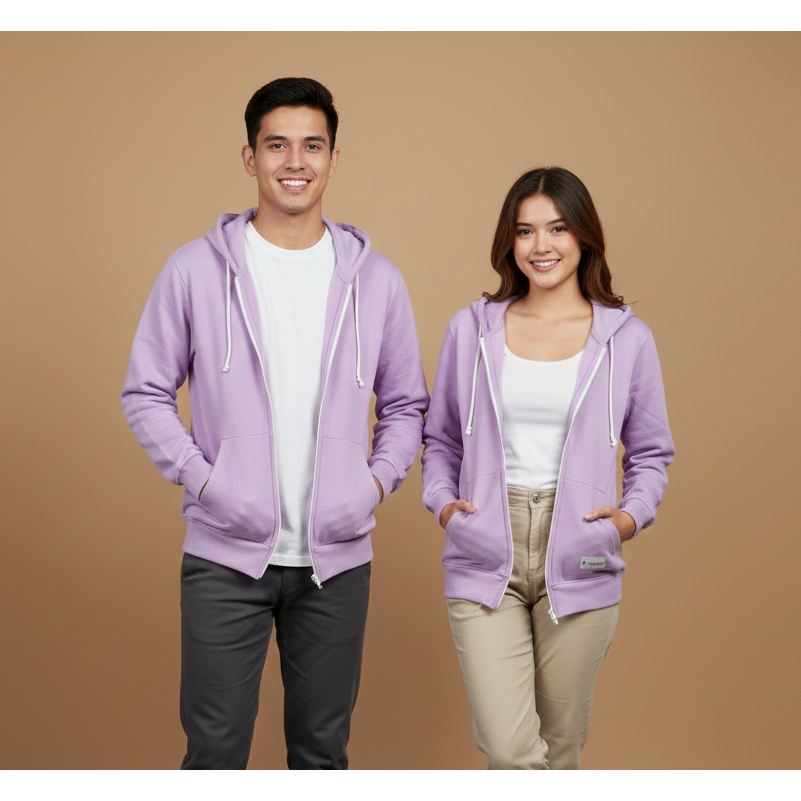 Zipper Hoodie Dewasa Polos Lilac Pria Wanita Premium Original Tebal