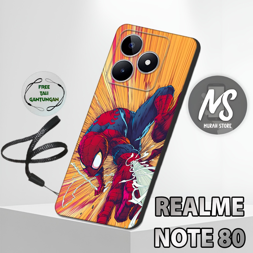 MS13  / Softcase Karet  REALME NOTE 80 + TALI GANTUNGAN HP / Motif Spiderman / Case Hp REALME NOTE 8