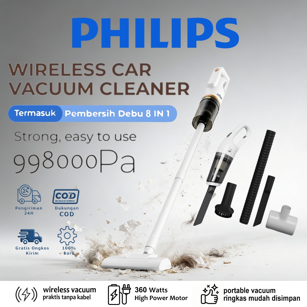 Philips Vacuum Cleaner Portable 8 in 1 Debu Vacum Cleaner Portable Penghapusan tungau