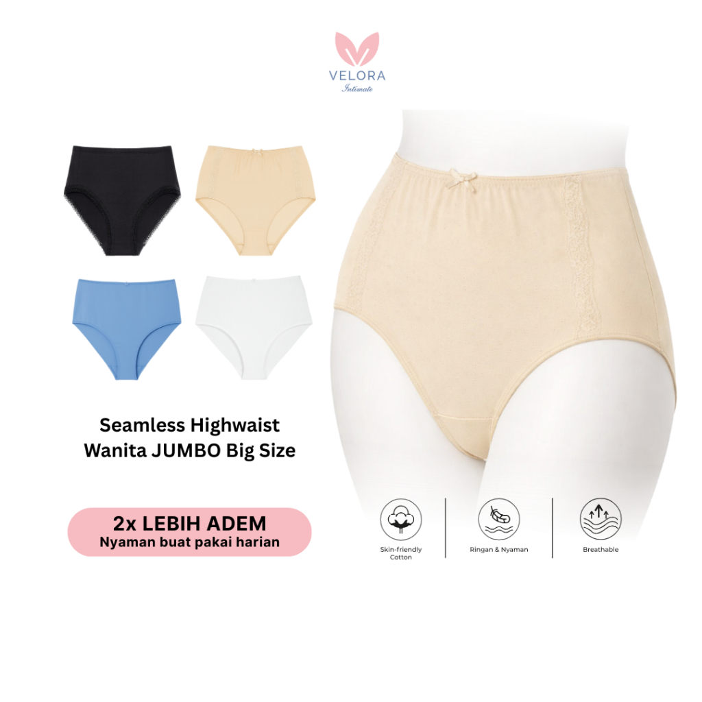 Velora - Celana Dalam Seamless Highwaist Wanita JUMBO Big Size | Size XL XXL XXXL | Daleman Wanita |