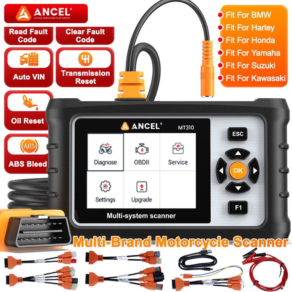 ANCEL MT310 OBD2 Scanner Motor, Motorcycle Diagnostic Tool for Yamaha Honda Haojue Harley BMW Read &
