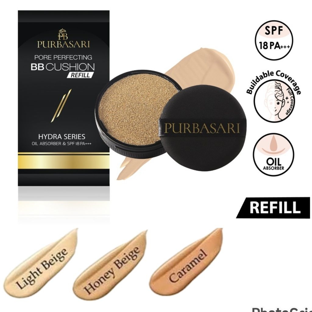 Purbasari Pore Perfecting BB Cushion Refill - 01 Light Bight / 02 Honey Beige / 03 Caramel