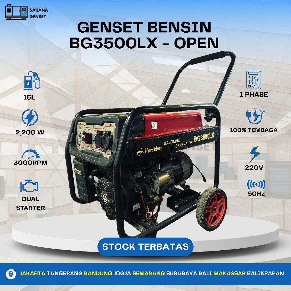 GENSET PORTABLE 2200 WATT BENSIN 1 PHASE 220V RUMAHAN BROTHER (BG3500L)