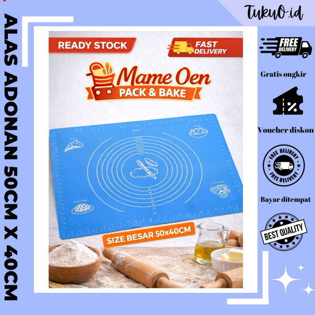 Nunungstore1 Alas Adonan Silikon 50X40Cm Mame Oen Pack & Bake Anti Lengket Tebal Baking Mat Kue Roti