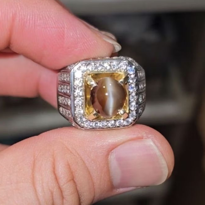 Cat Eye Chrysoberyl 3.72crt Srilanka Tali Tajam Memo GRI Ring Perak Handmade