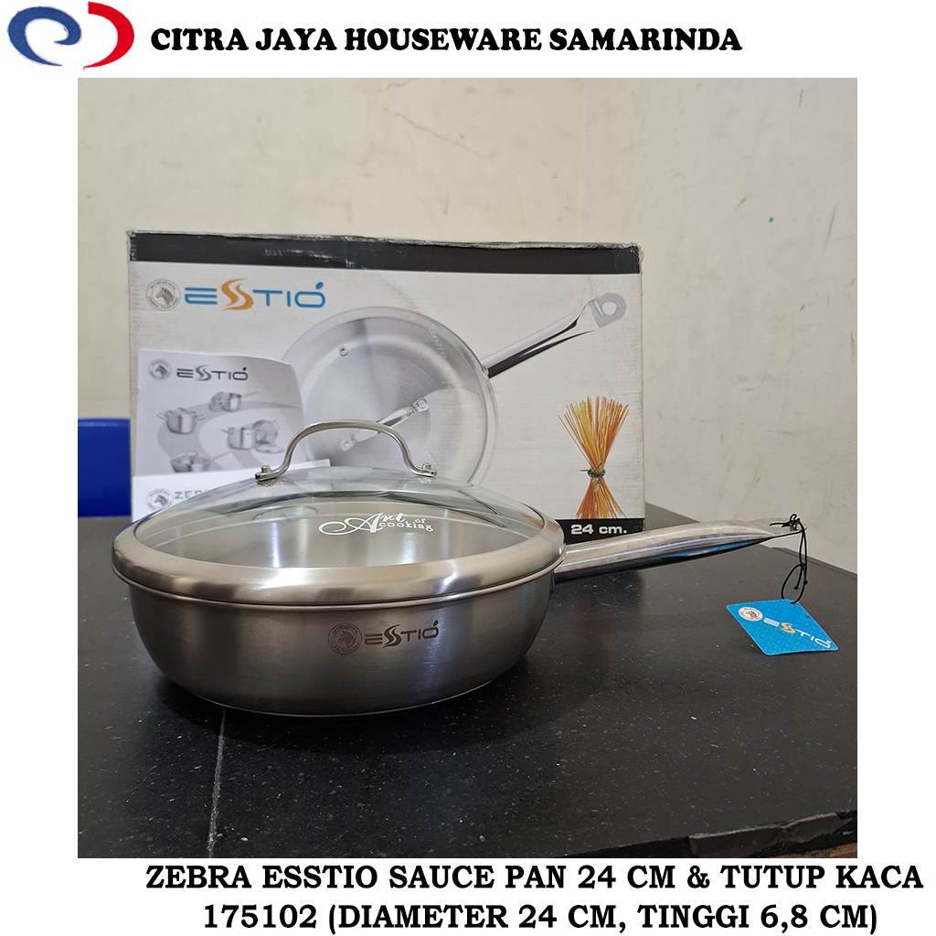 Sauce Pan Stainless & Tutup Kaca Ukuran 24 CM ZEBRA ESSTIO ORIGINAL 175102 (PER 1 PCS)