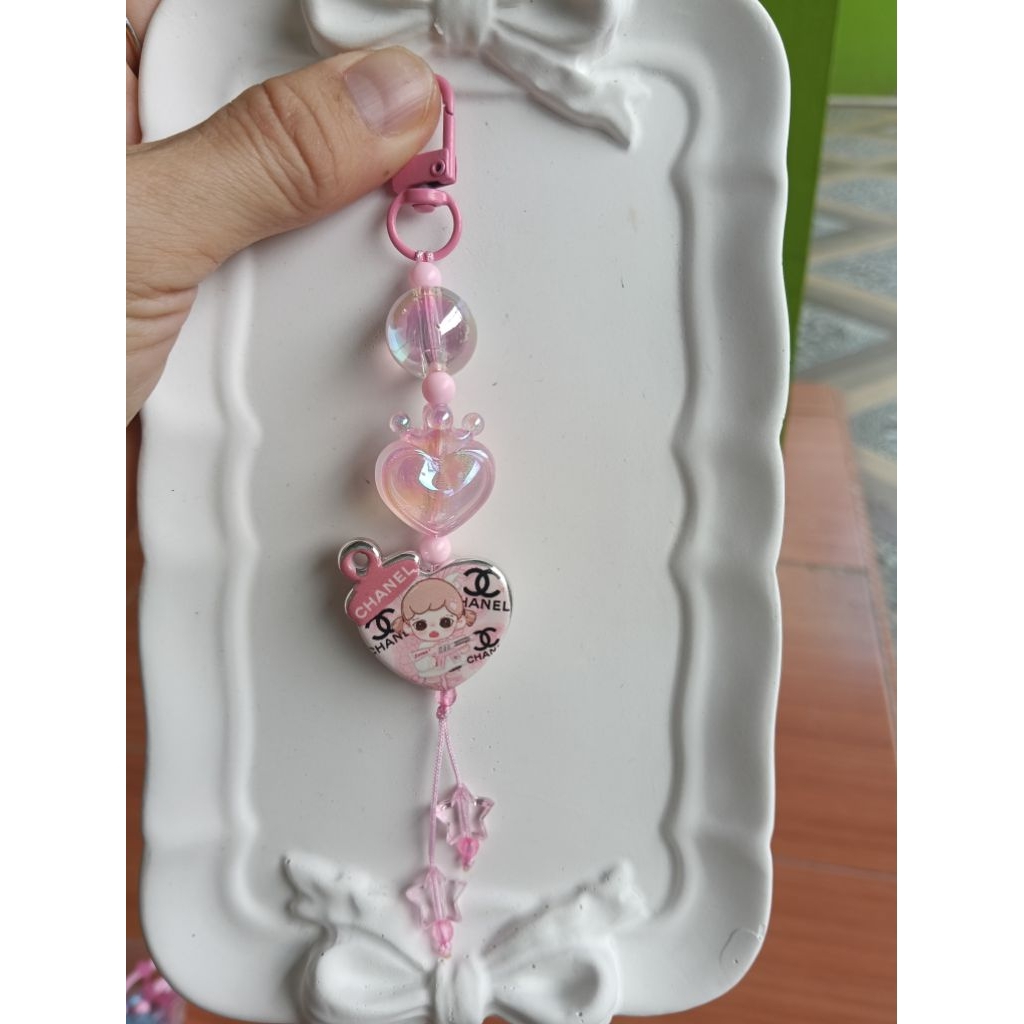 00095 Gantungan kunci, gantungan hp, gantungan tas pink printing channel