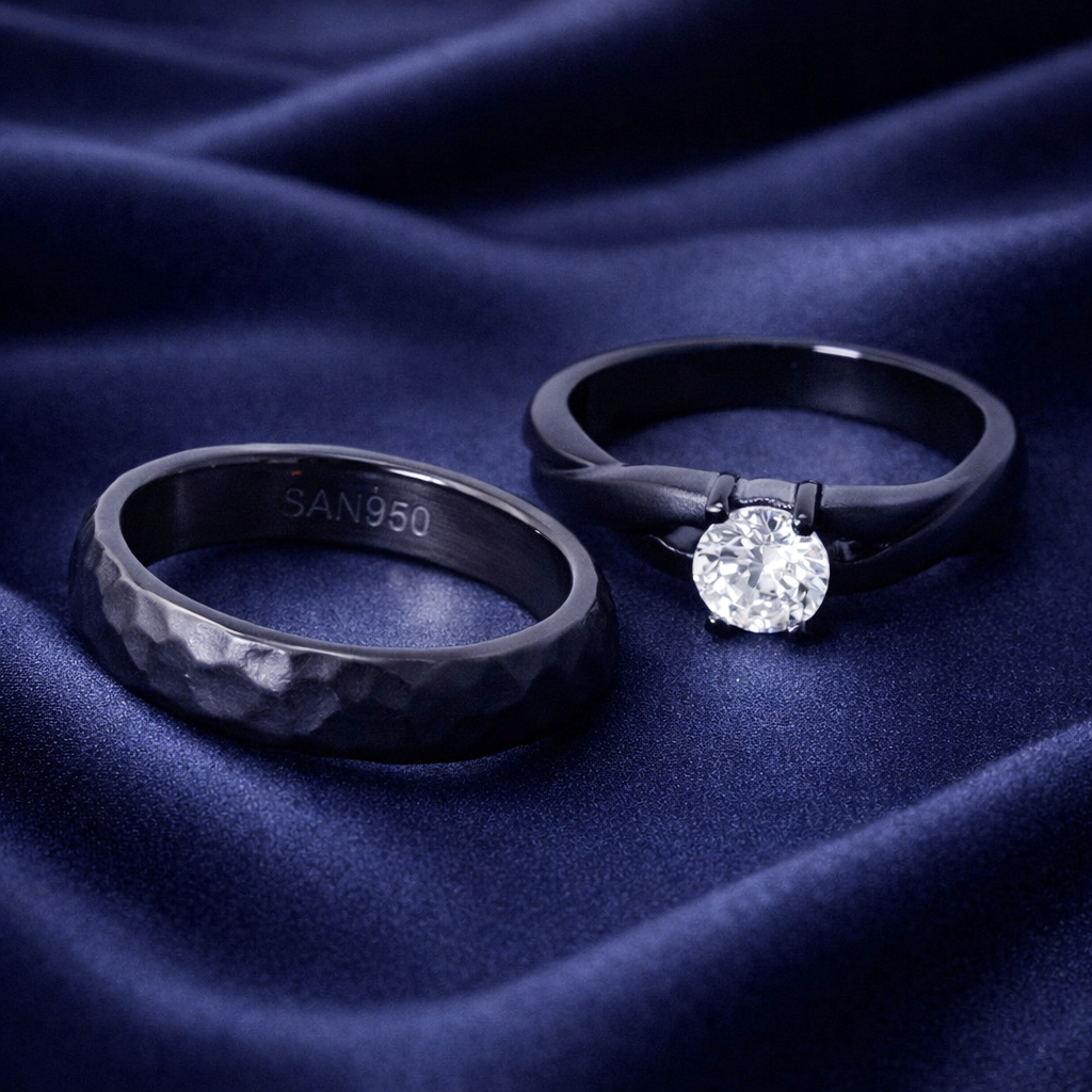 Cincin Couple Black Series SAN950 H605 - Perak Palladium Platinum - Ring Tunangan Custom Handmade