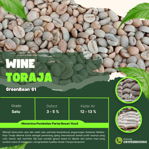 Grade 1 Wine Toraja Green Beans | Biji Kopi Mentah