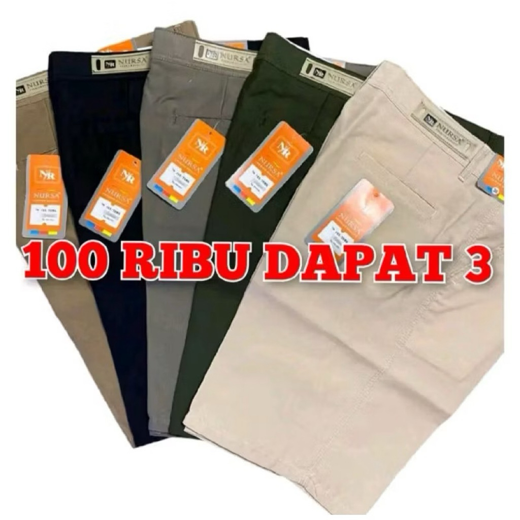 100 Dapat 3 pcs Celana Pendek Katun Drill Tidak Melar Pria Santai Shorts Chinos