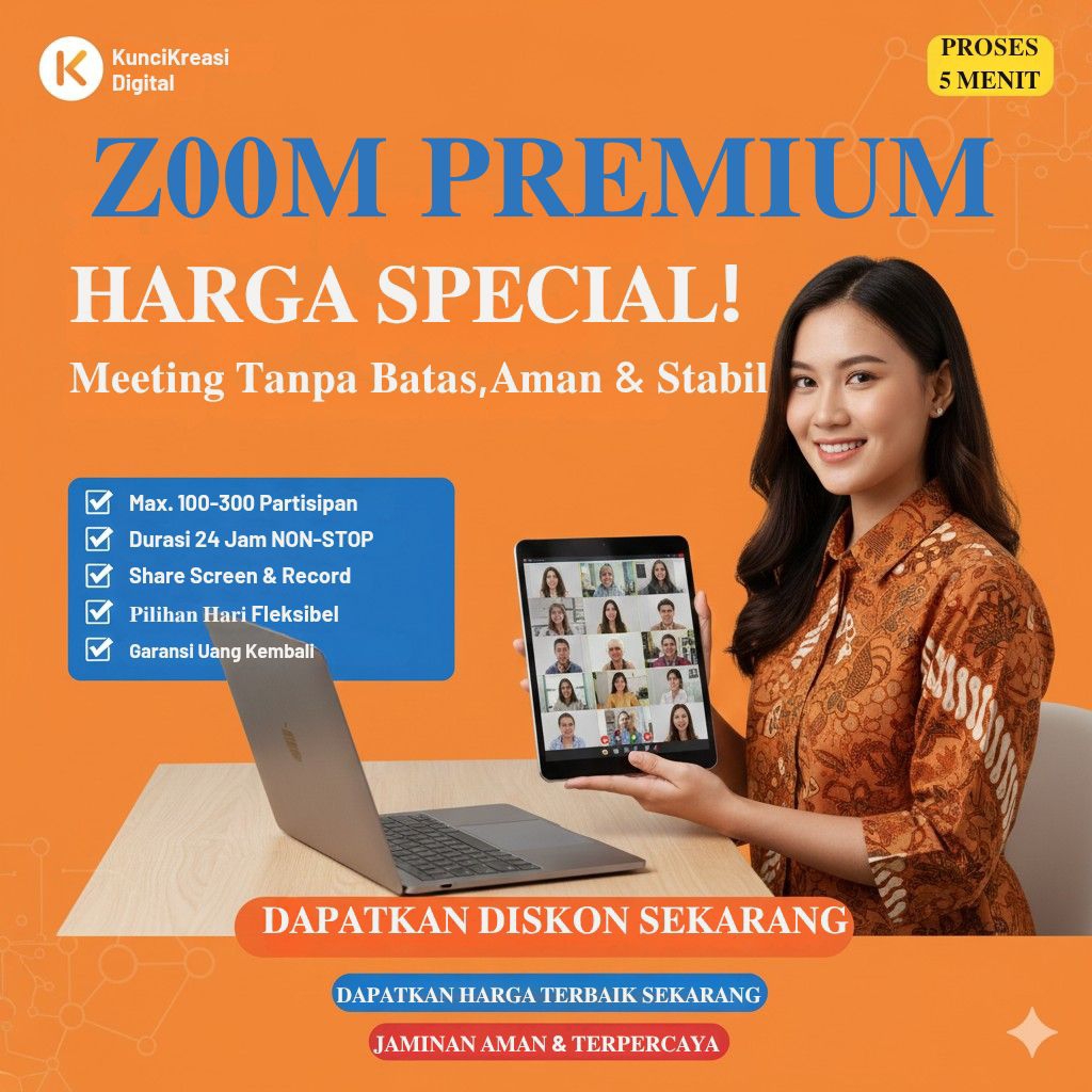 Zoom Premium Pro 100 Peserta Durasi 1 Minggu 2 Minggu 1 Bulan Resmi Garansi Full