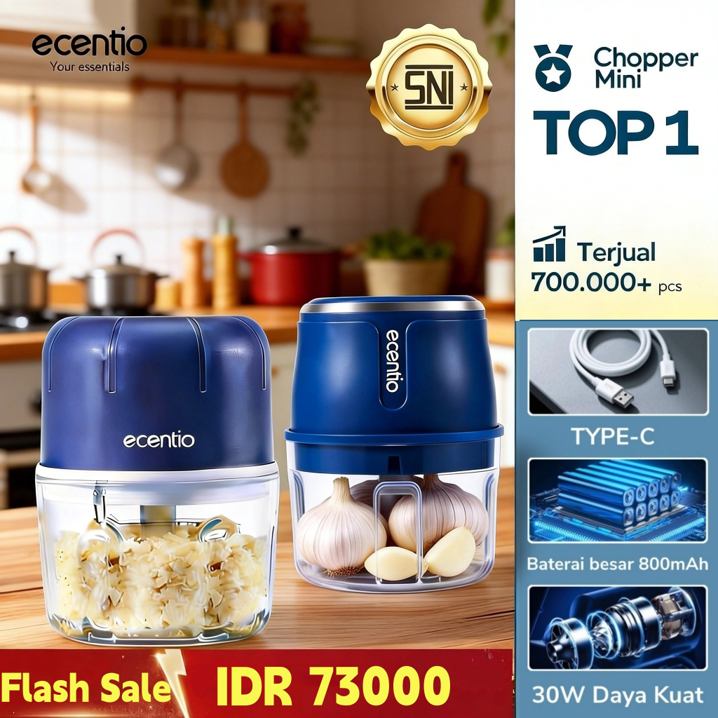 [Bumbu]ecentio Mini Chopper Blender 6 pisau 250ml Portable bumbu Dapur Portable Penumbuk bawang