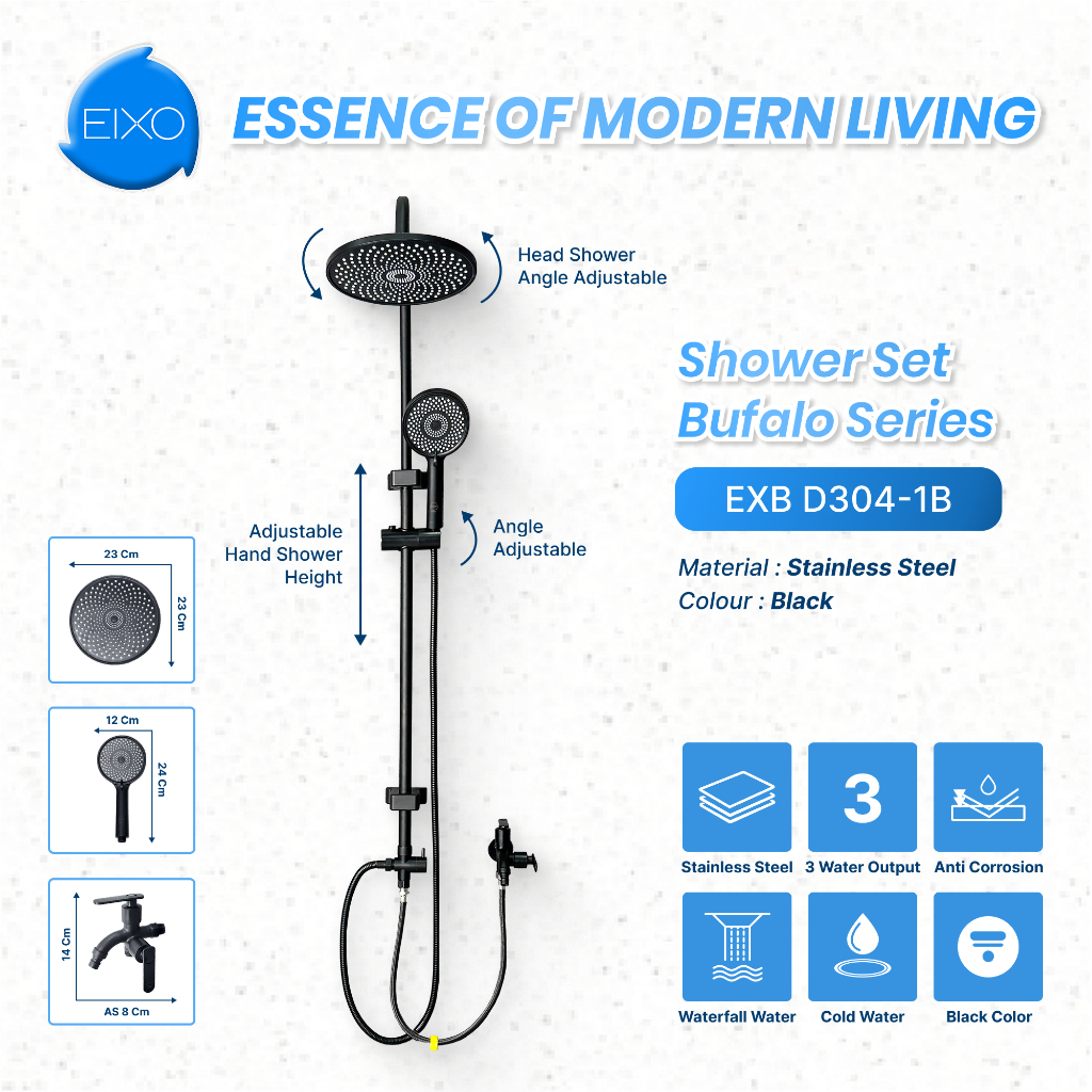 Shower Set Minimalis Kamar Mandi Stainless Steel EIXO Bufalo Cold Only