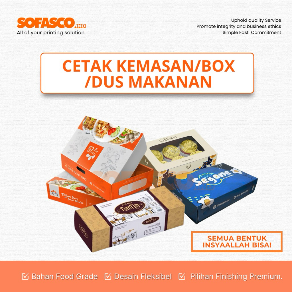 KEMASAN PACKAGING MAKANAN CUSTOM PROSES CEPAT PERCETAKAN SOFASCO