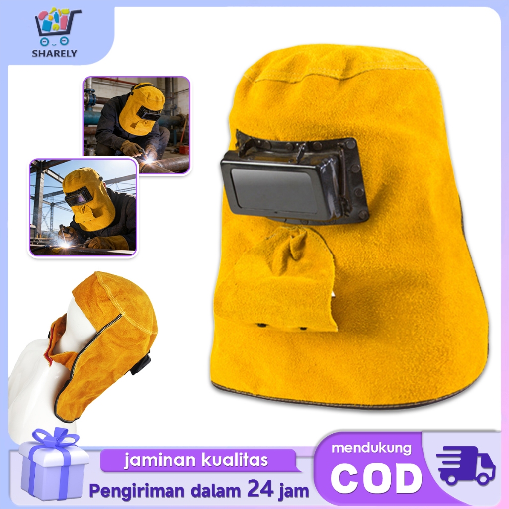 Topeng Las Listrik Full Wajah Topeng Las Kulit Sapi Helm Las Listrik Professional Welding Masker