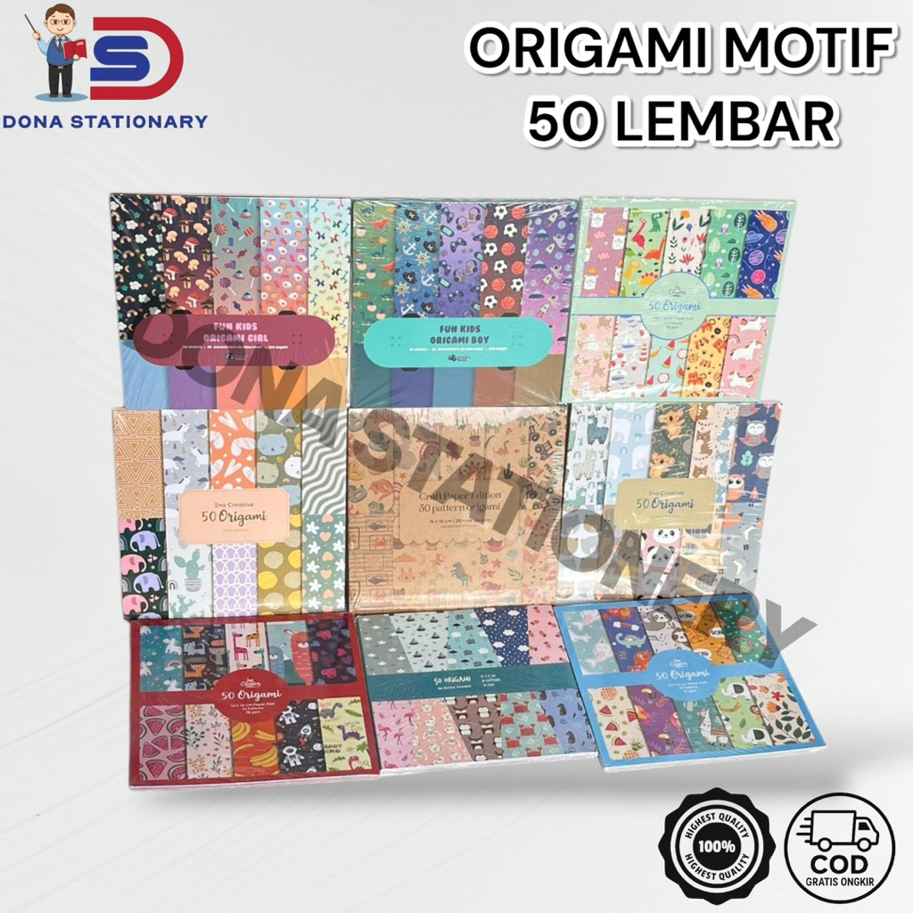 KERTAS ORIGAMI INA CREATIVE / ORIGAMI PAPER 16 × 16 / Kertas Lipat Motif