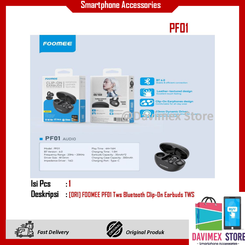 [ORI] FOOMEE PF01 Tws Bluetooth Clip-On Earbuds TWS