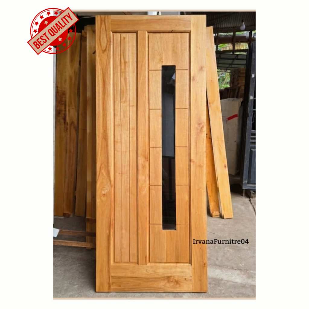 [1 SET] Pintu Motif Kaca + Kusen Kayu Mahoni