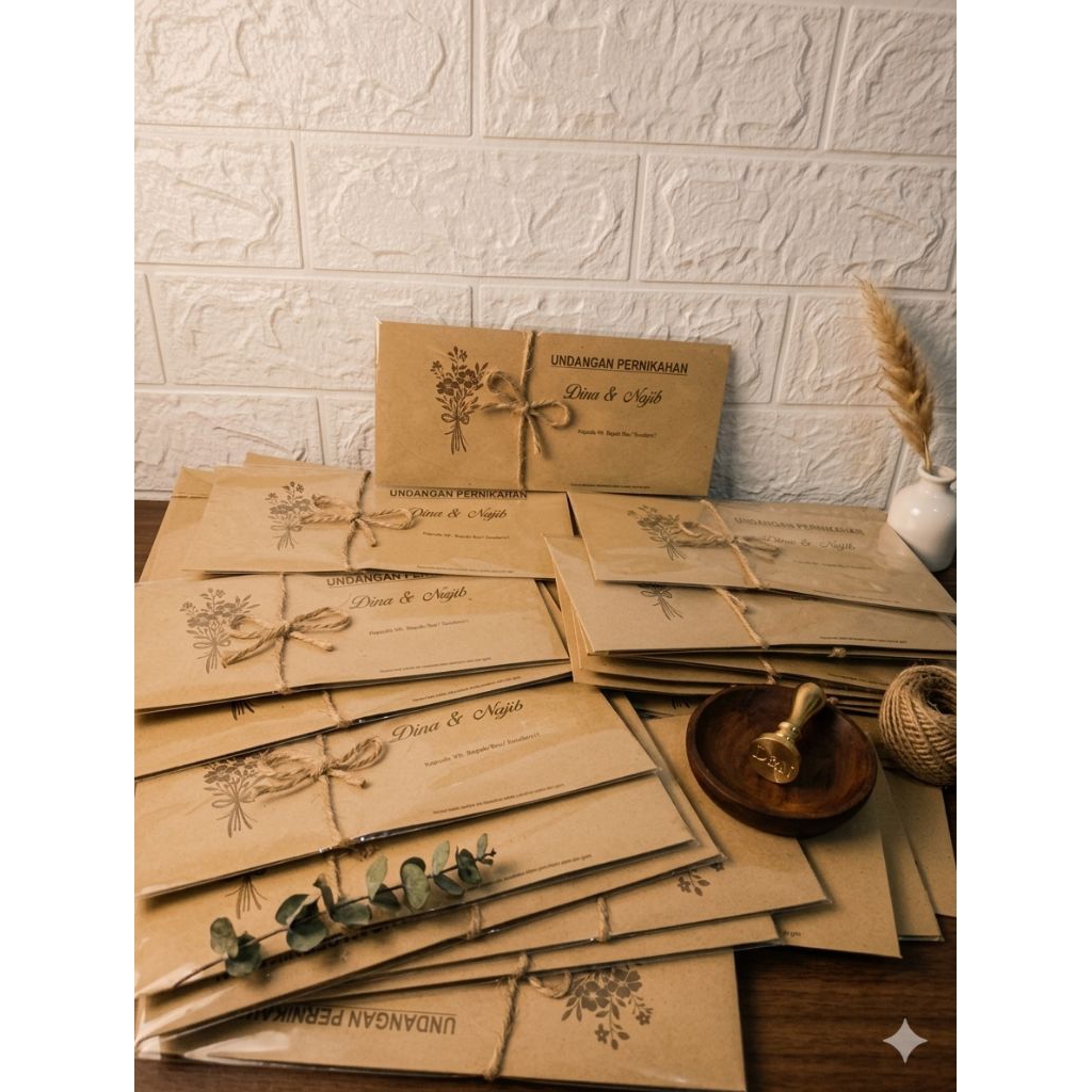 Undangan Rustic Kertas Craft + Tali Rami