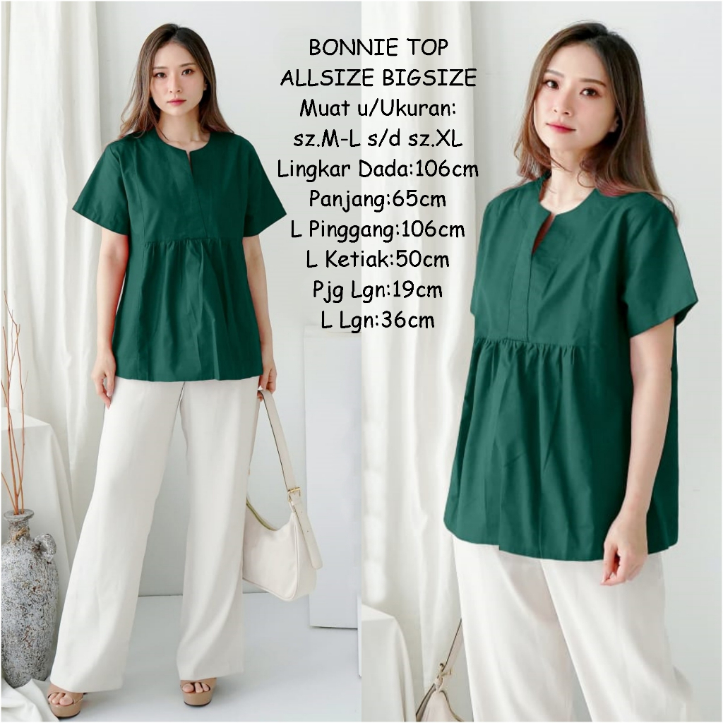 Top Baju Blouse wanita baby doll Bonnie Atasan Blus modern cewek remaja Formal Casual katun uniqlo p
