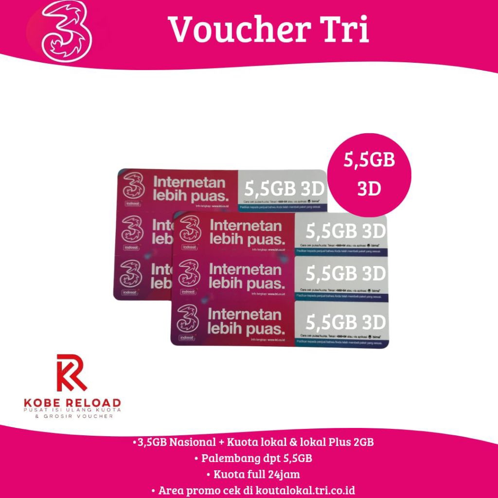 Tri Voucher 3hr 3,5GB (5,5GB) (+100mnt Telp IM3 & Tri)