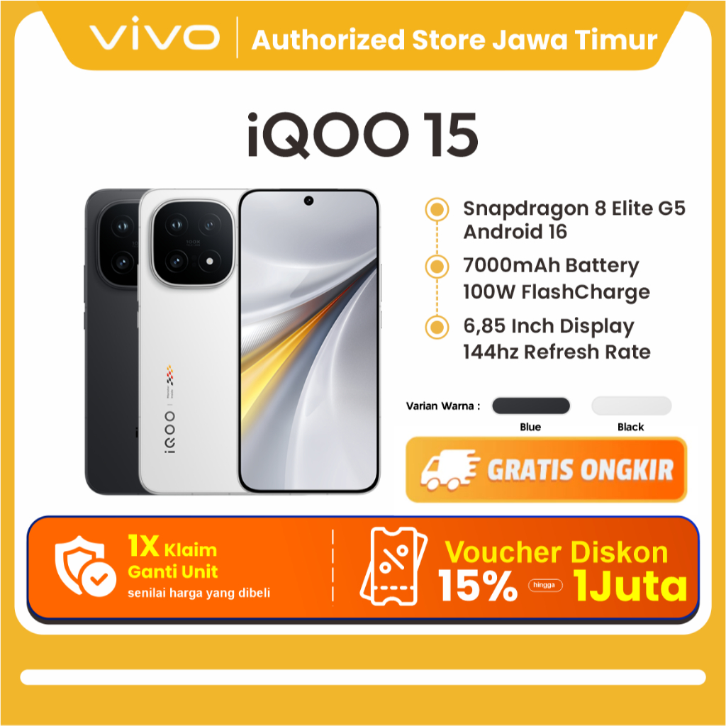 iQOO 15 (16/512GB) [BISA INSTAN PENGIRIMAN] Flagship Snapdragon 8 Elite | Layar 144Hz AMOLED | Kamer