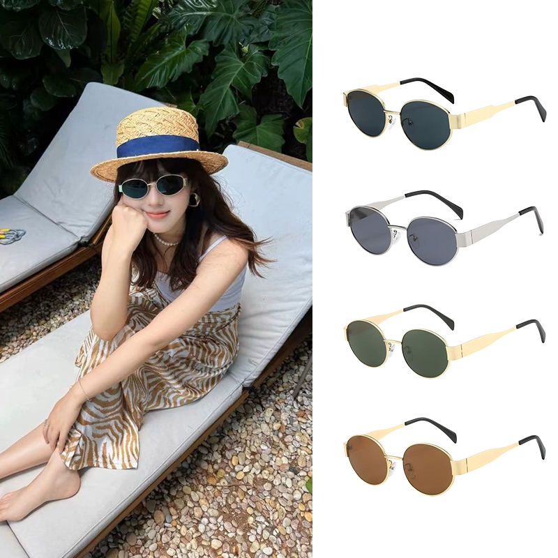 Kacamata Hitam Cat Eye Metal Retro Eksklusif Bentuk Oval Frame Kecil Warna Coklat
