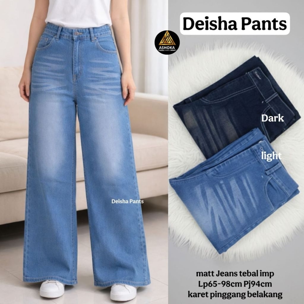 Celana Jeans Baggy Wanita Deisha Pants matt jeans import tebal karet pinggang belakang - baggy loose