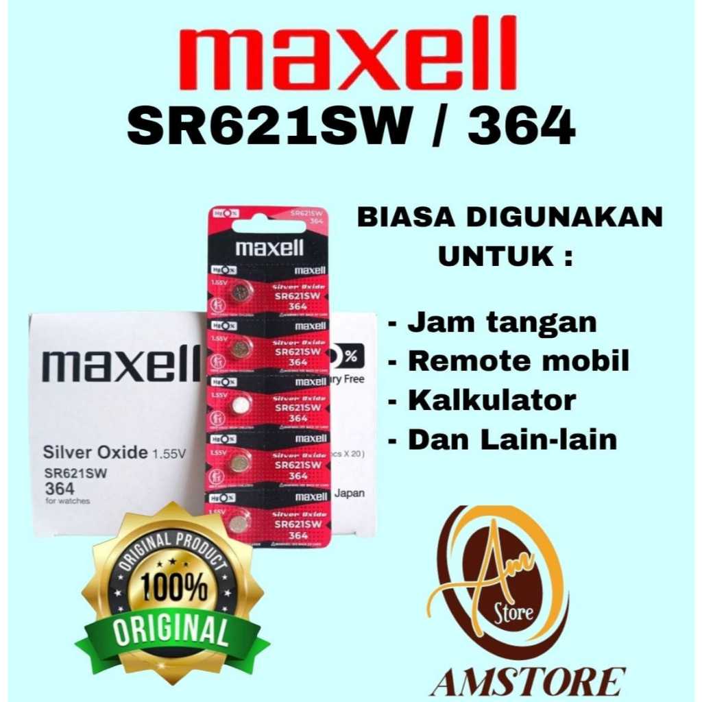 Baterai 364 SR621SW Maxell Original Japan Batre jam tangan, kalkulator, perangkat elektronik kecil