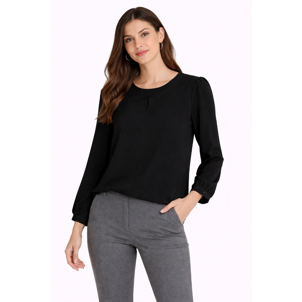 blouse henley valino dn black blus hitam polos branded wanita