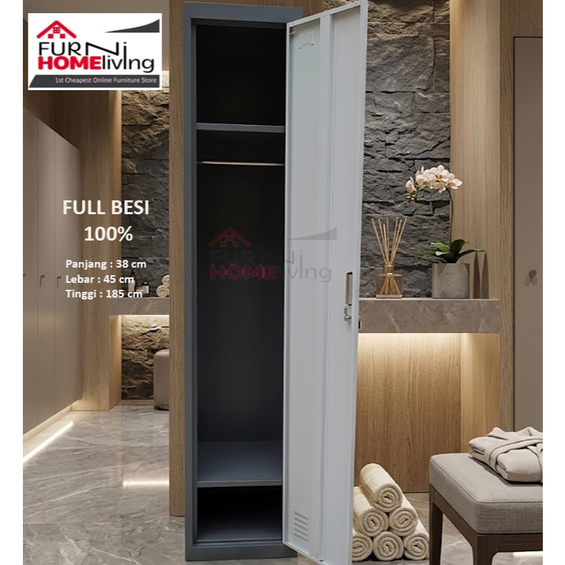 (kurir toko) Lemari Loker Besi 1 Pintu + Gantungan Baju LK001