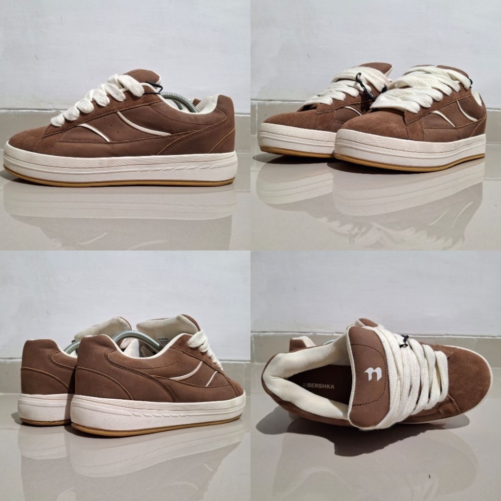 BERSHKA SEPATU SNEAKERS LACE UP BROWN BARU ASLI ORIGINAL