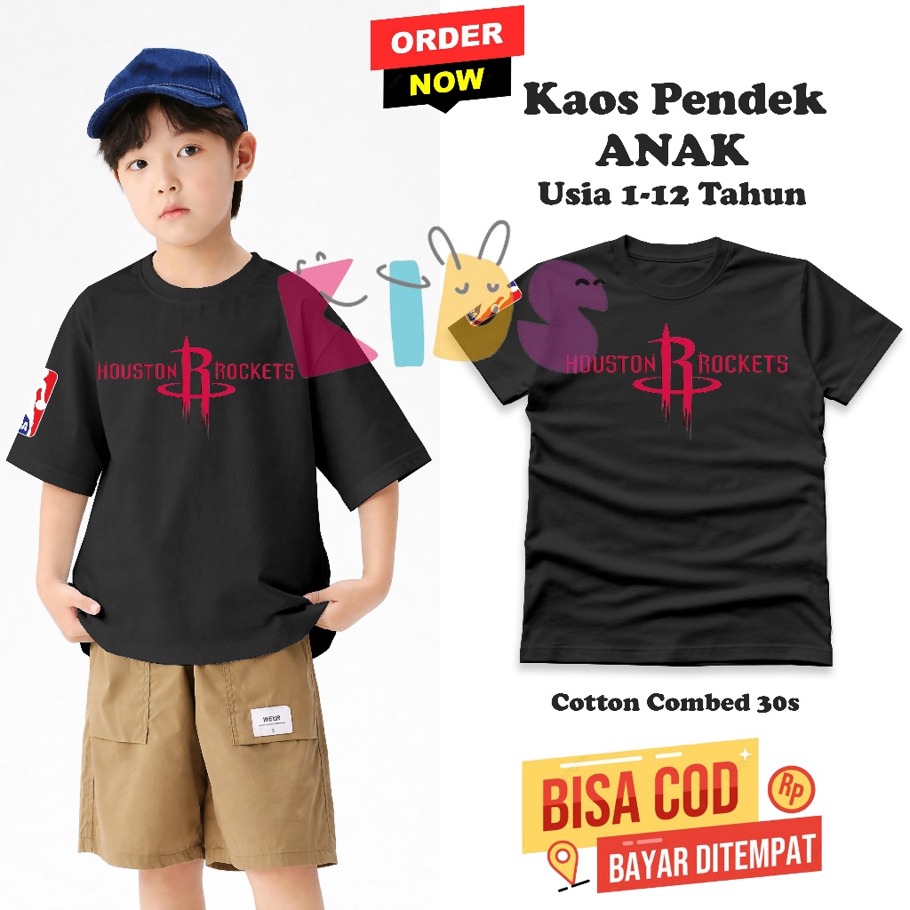 Kaos Anak Houston Rocket NBA Basket Ball Unisex Bahan Adem Dan Awet