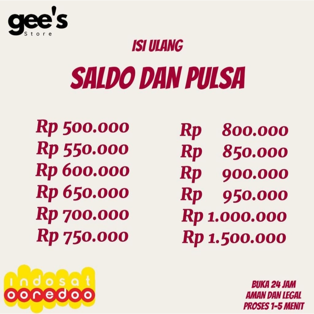 DISKON ISI ULANG SALDO DAN PULSA MULAI DARI 500 RIBU/500 K