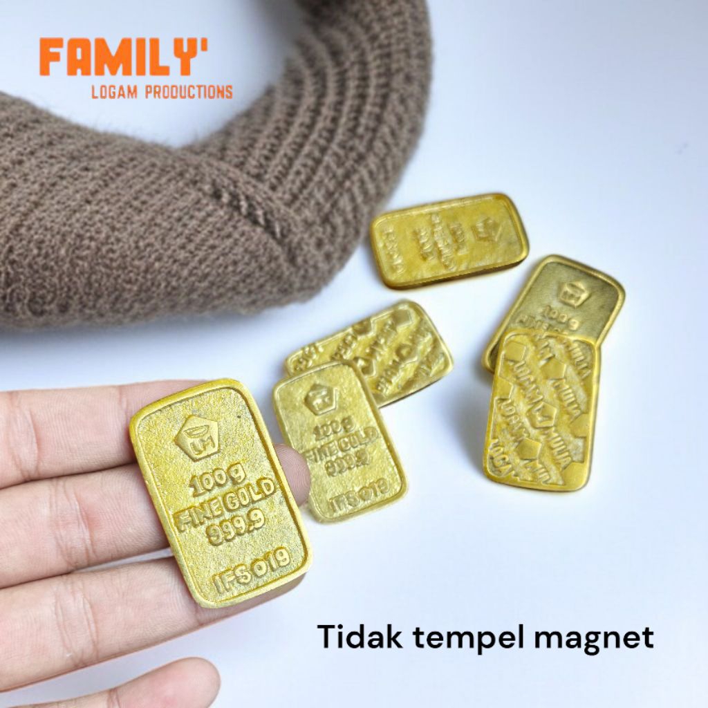 Miniatur Emas Batangan 100 gram Bahan Kuningan Diecast Fine Gold 999.9 Replika Emas Solid