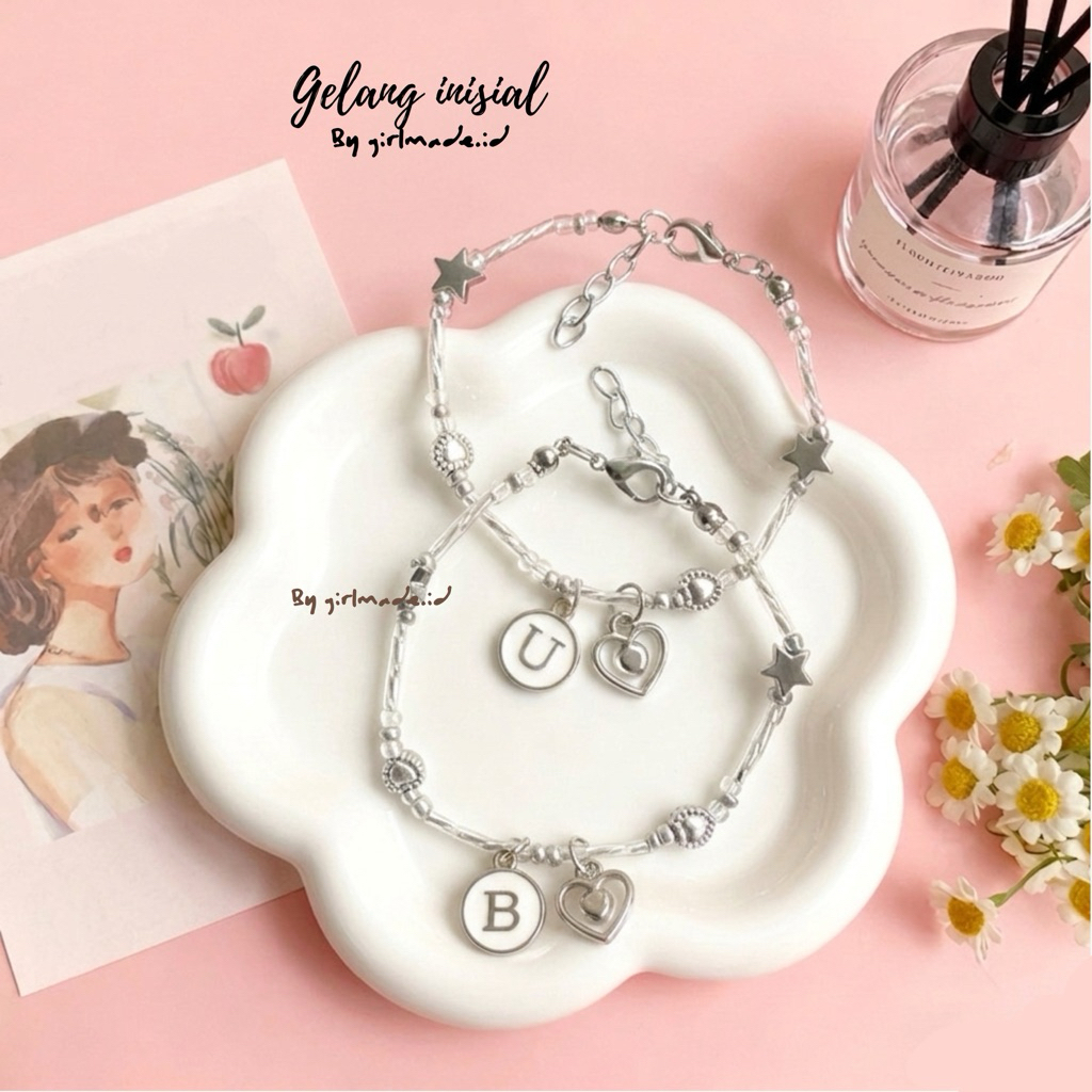 Gelang Inisial Beads Bracelet/PILIH HURUF/Gelang Tangan Untuk Cewe Pakai Inisial