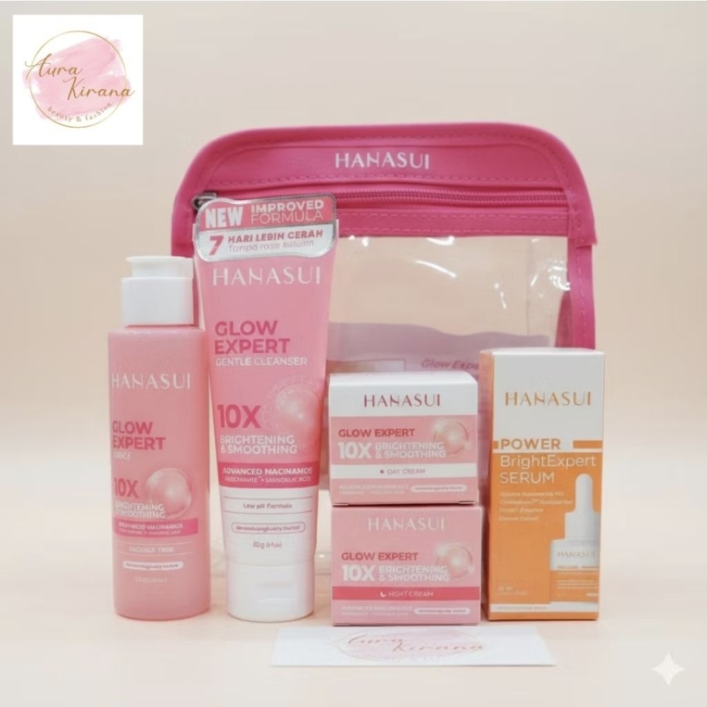 AuraKiranaBeauty Paket HANASUI 5in1 Lengkap Spesial (FREE POUCH/HADIAH TAS RANDOM) Paket Hanasui Glo