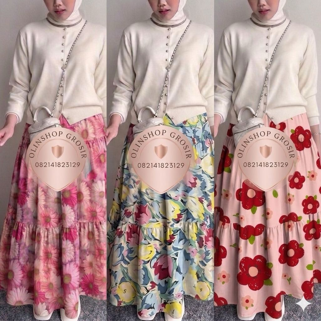 FLORAL SKIRT ROK BUNGA ROK VIRAL RAYON JATUH ROK WANITA MOTIF BUNGA