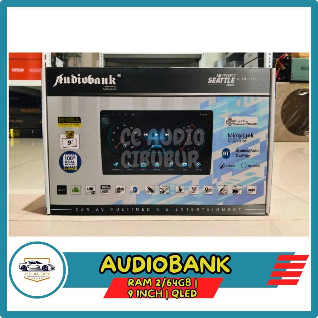 Head unit android 9 inch audiobank ab-tv6911 seattle series ram 2+64 incell 1K+support android auto+