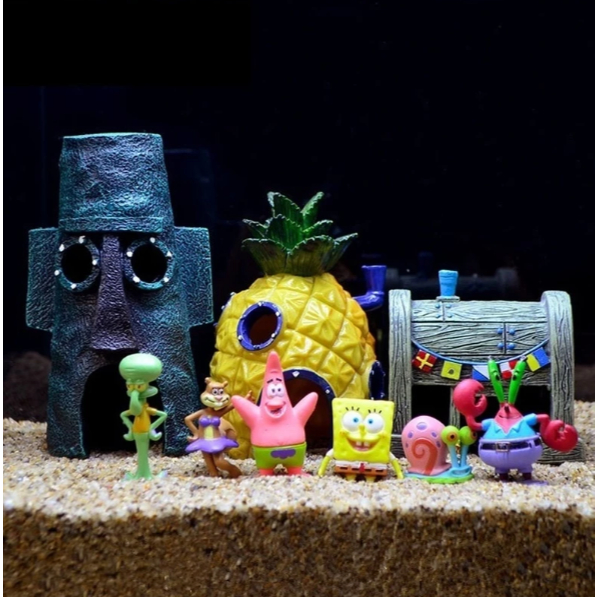 Hiasan Aquascape Aquarium Tema Rumah Spongebob Miniatur Maket Dekorasi Akuarium Spongebob dan Teman