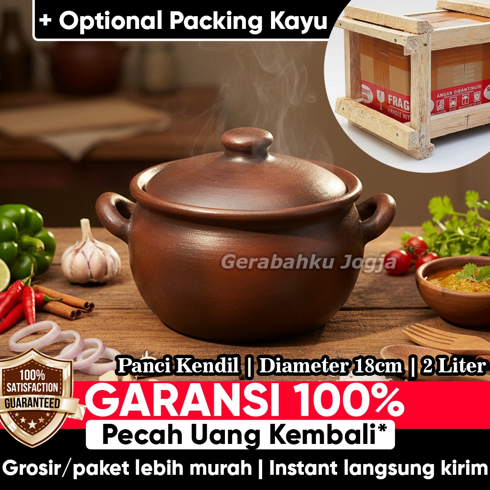 Diameter 18cm - 2 Liter | Kendil Gerabah Gudeg Panci Masak Rebus Jamu Godog Herbal Tanah Liat | Gera