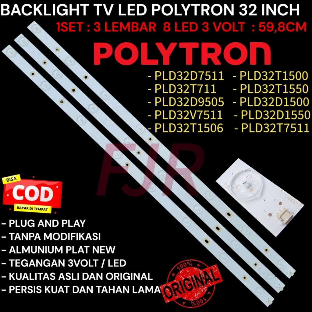 LAMPU BL BACKLIGHT LED TV POLYTRON 32 INCH INCI  8K 3V - 8 MATA 3 VOL - 8 KANCING  3VOLT PLD32T1500 