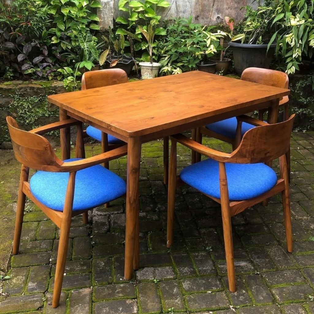 DINNING SET MINIMALIS MODERN MEJA MAKAN (UK. 150x80cm TEBAL 3xm) KOMBINASI 8 KURSI HIROSHIMA JOK BUS