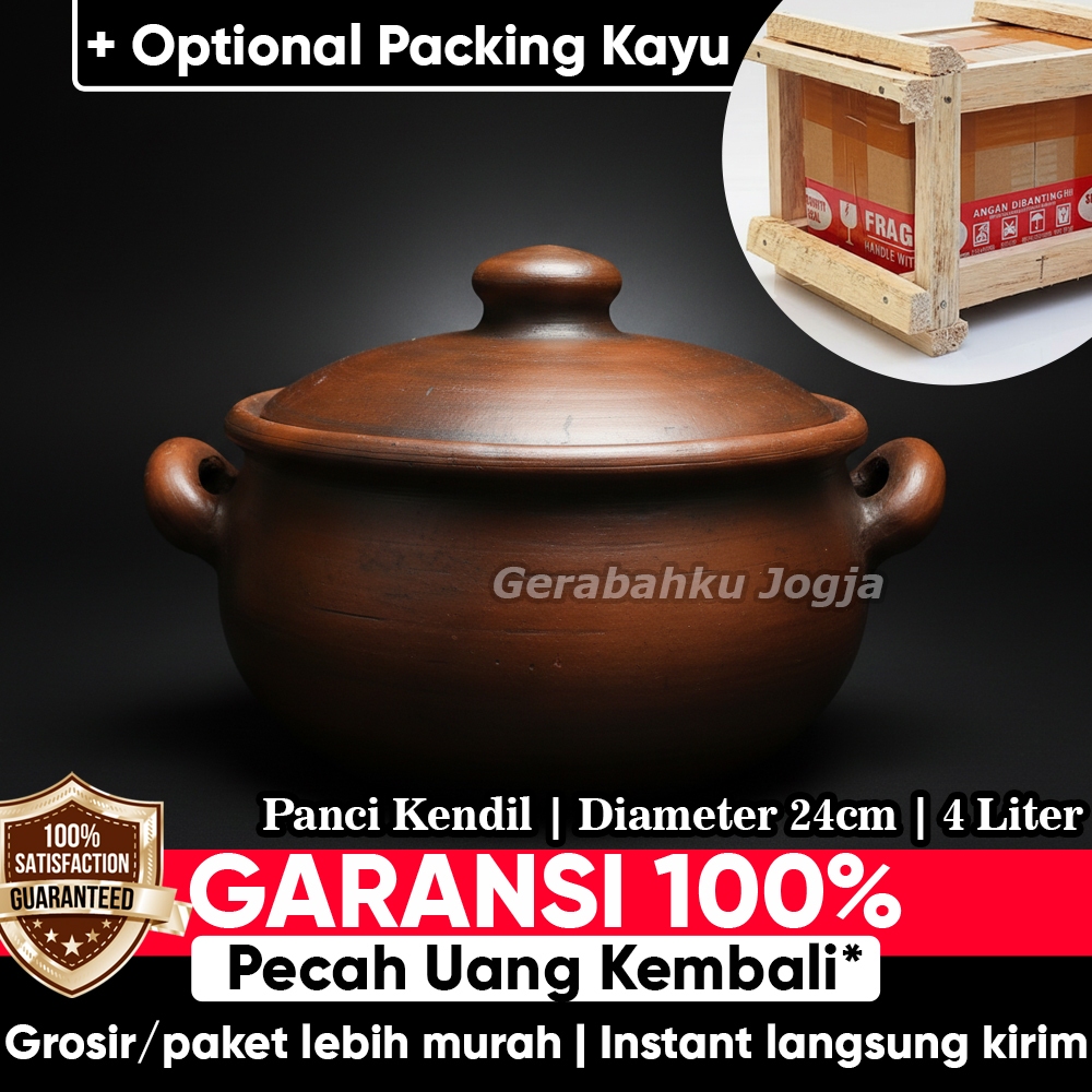 Diameter 24cm - 4 Liter | Panci Kendil Kuali Gudeg Rebus Godog Jamu Herbal Tanah Liat | Gerabahku Jo