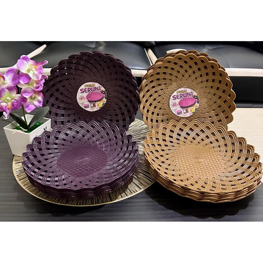 Piring Makan Rotan Plastik Tebal - Piring Anyaman Rotan Plastik Motif Bali - Piring Rotan Bunga Mura