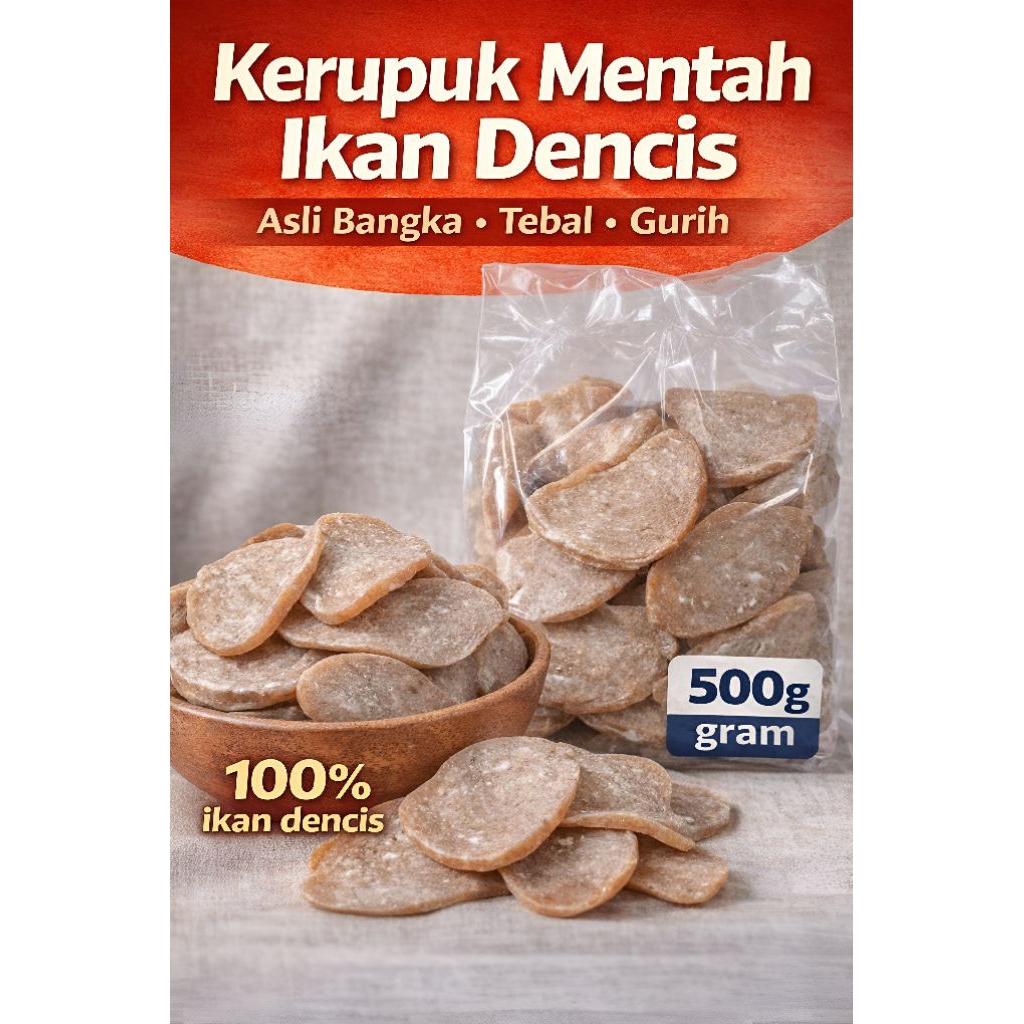 Kerupuk Mentah Ikan Dencis 500gr Khas Bangka Asli Tebal Gurih Kerupuk Bangka