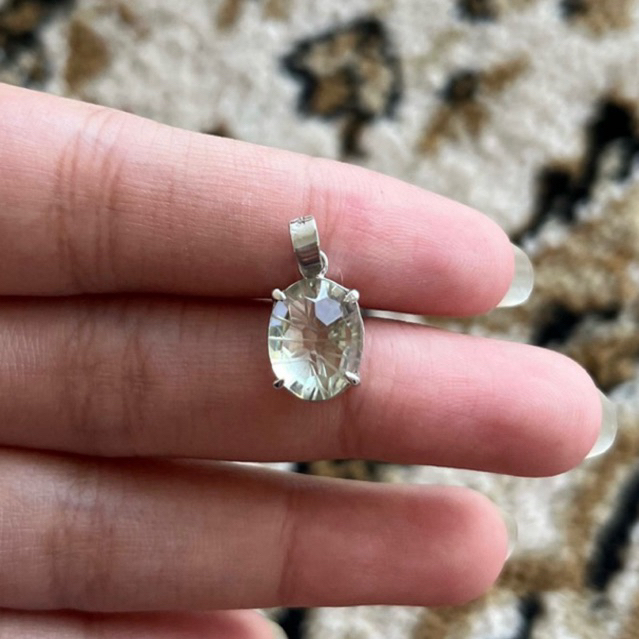 Liontin permata Natural Prasiolite ring perak